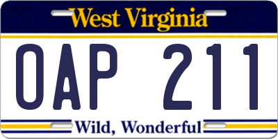 WV license plate OAP211