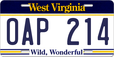 WV license plate OAP214