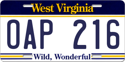 WV license plate OAP216