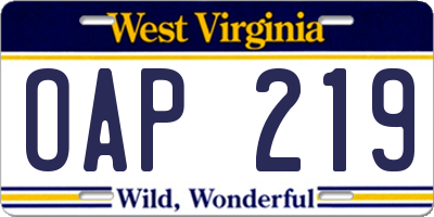 WV license plate OAP219