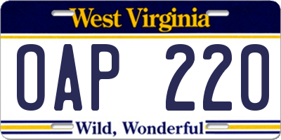 WV license plate OAP220