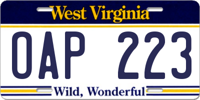 WV license plate OAP223
