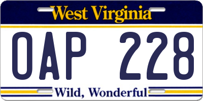 WV license plate OAP228