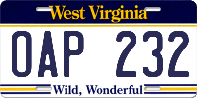 WV license plate OAP232