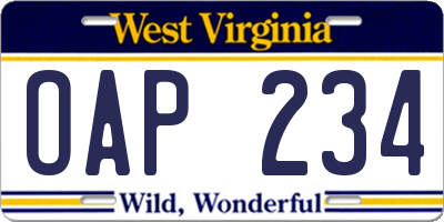 WV license plate OAP234