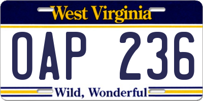 WV license plate OAP236