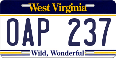 WV license plate OAP237