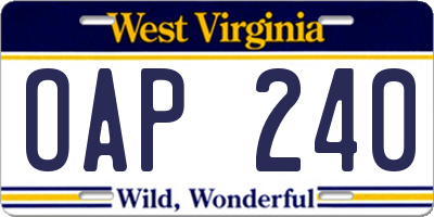 WV license plate OAP240
