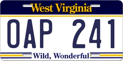 WV license plate OAP241