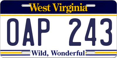WV license plate OAP243