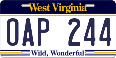 WV license plate OAP244