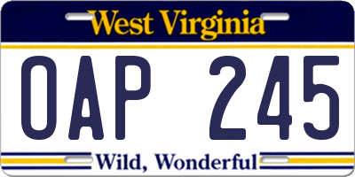 WV license plate OAP245
