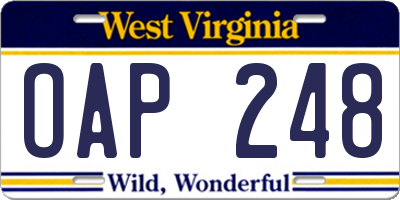 WV license plate OAP248