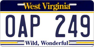 WV license plate OAP249