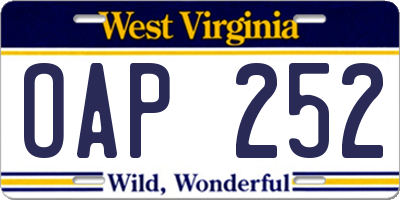 WV license plate OAP252