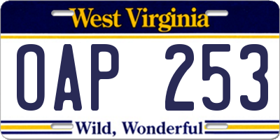 WV license plate OAP253