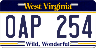 WV license plate OAP254