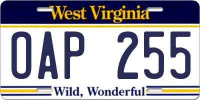 WV license plate OAP255