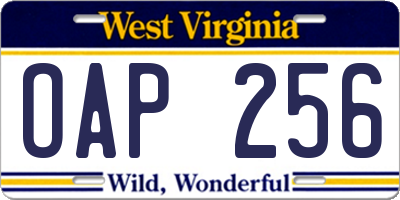 WV license plate OAP256