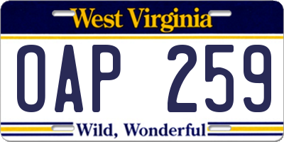 WV license plate OAP259