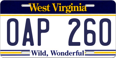 WV license plate OAP260