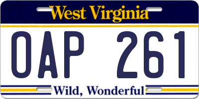 WV license plate OAP261