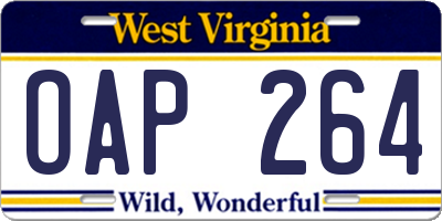 WV license plate OAP264