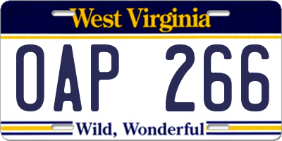 WV license plate OAP266