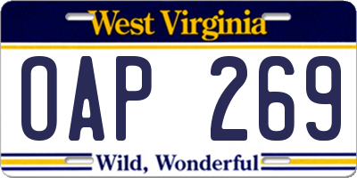 WV license plate OAP269