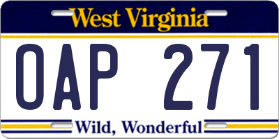 WV license plate OAP271