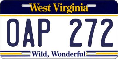 WV license plate OAP272