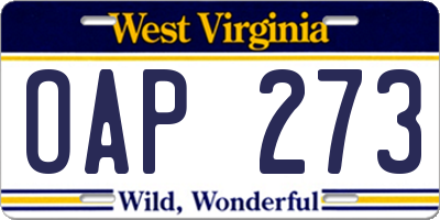 WV license plate OAP273