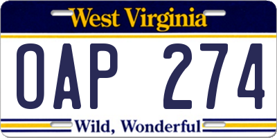 WV license plate OAP274