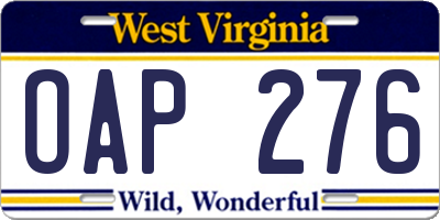 WV license plate OAP276