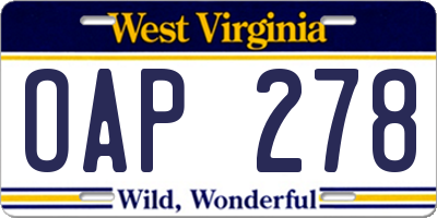 WV license plate OAP278
