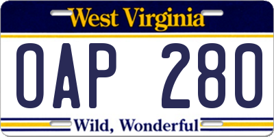 WV license plate OAP280
