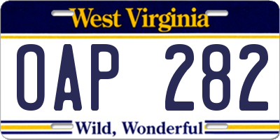 WV license plate OAP282
