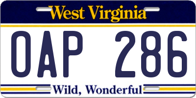 WV license plate OAP286