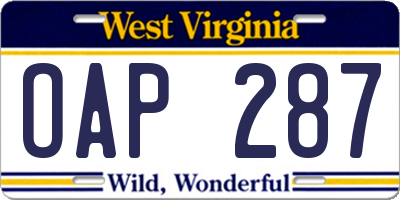 WV license plate OAP287