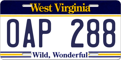 WV license plate OAP288