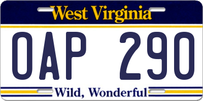 WV license plate OAP290
