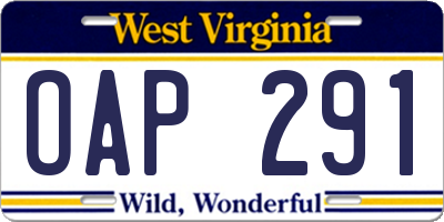 WV license plate OAP291