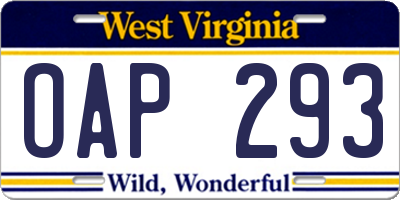 WV license plate OAP293