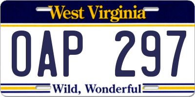 WV license plate OAP297