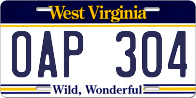 WV license plate OAP304