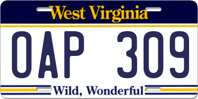 WV license plate OAP309