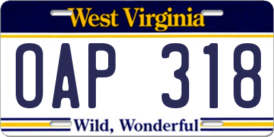 WV license plate OAP318