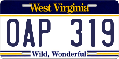 WV license plate OAP319