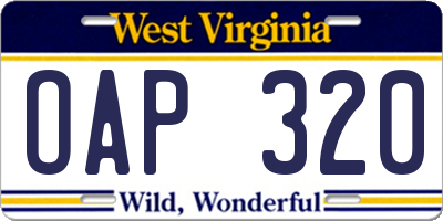 WV license plate OAP320