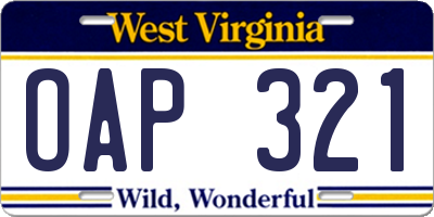 WV license plate OAP321